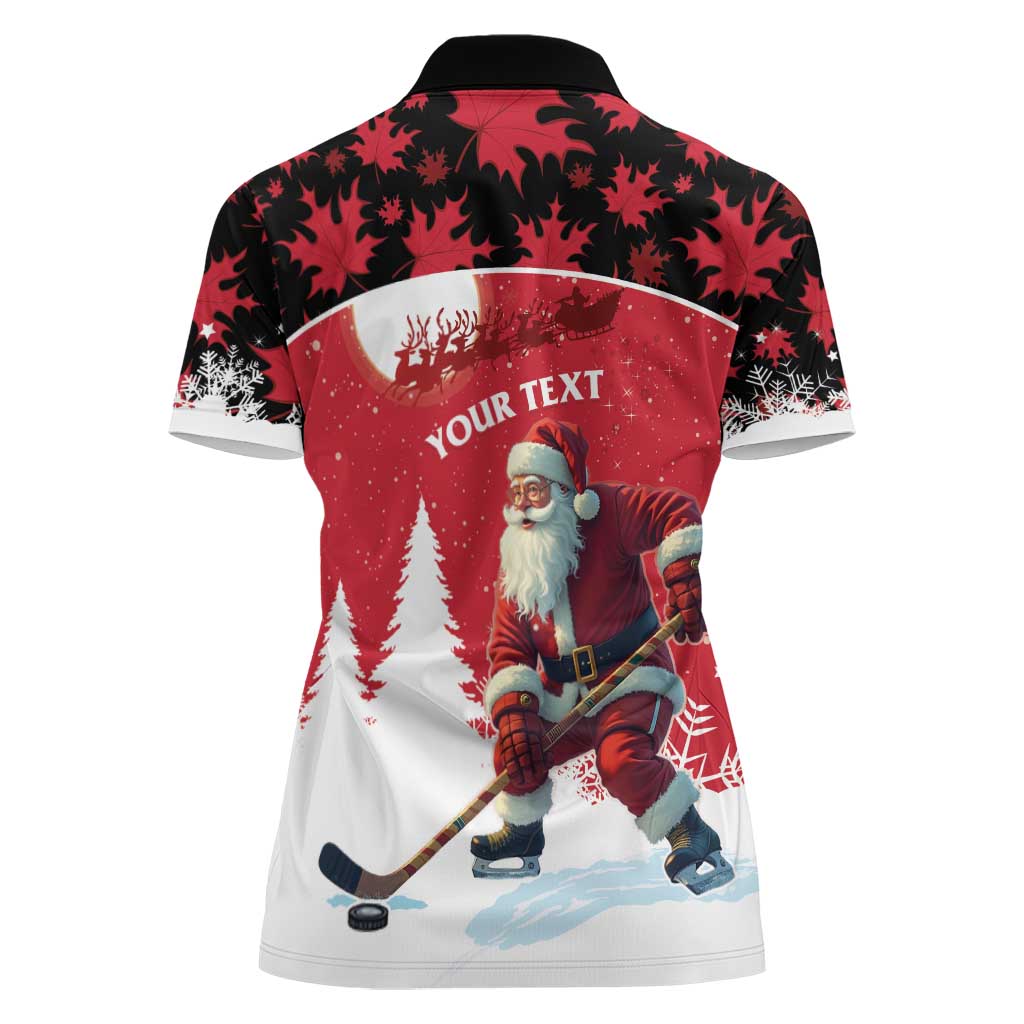 Personalized Canada Christmas Women Polo Shirt Santa Claus Hockey Player - Maple Leaves Pattern - Wonder Print Shop