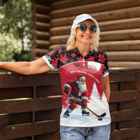 Personalized Canada Christmas Women Polo Shirt Santa Claus Hockey Player - Maple Leaves Pattern - Wonder Print Shop