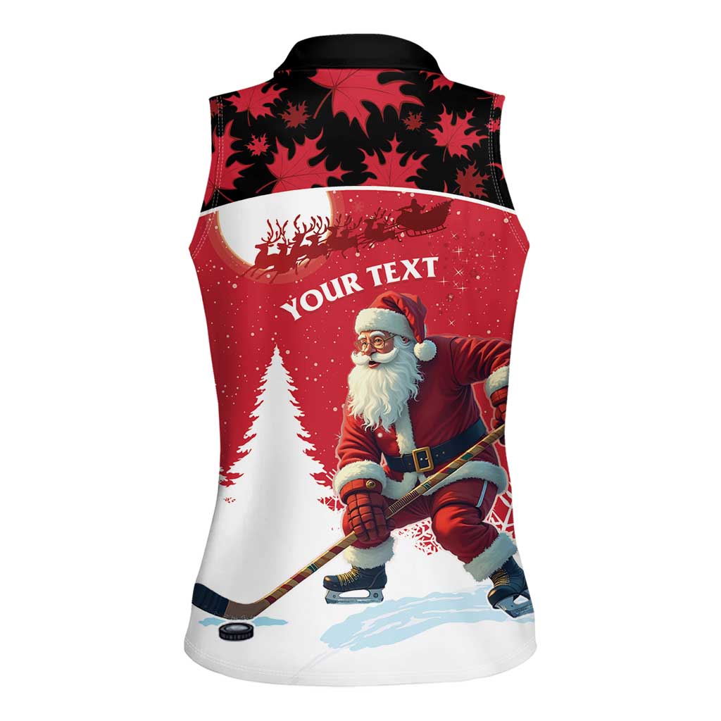 Personalized Canada Christmas Women Sleeveless Polo Shirt Santa Claus Hockey Player - Maple Leaves Pattern - Wonder Print Shop