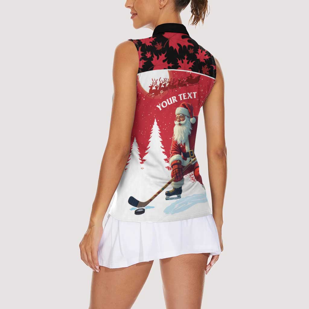 Personalized Canada Christmas Women Sleeveless Polo Shirt Santa Claus Hockey Player - Maple Leaves Pattern - Wonder Print Shop