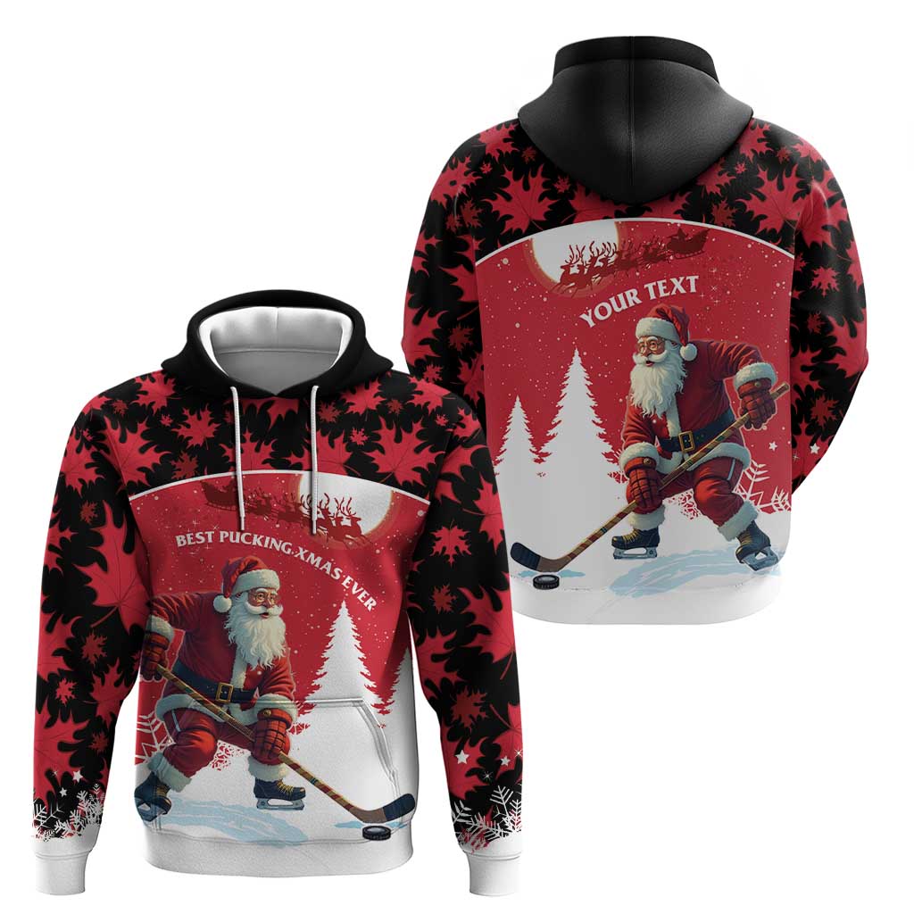 Personalized Canada Christmas Zip Hoodie Santa Claus Hockey Player - Maple Leaves Pattern - Wonder Print Shop