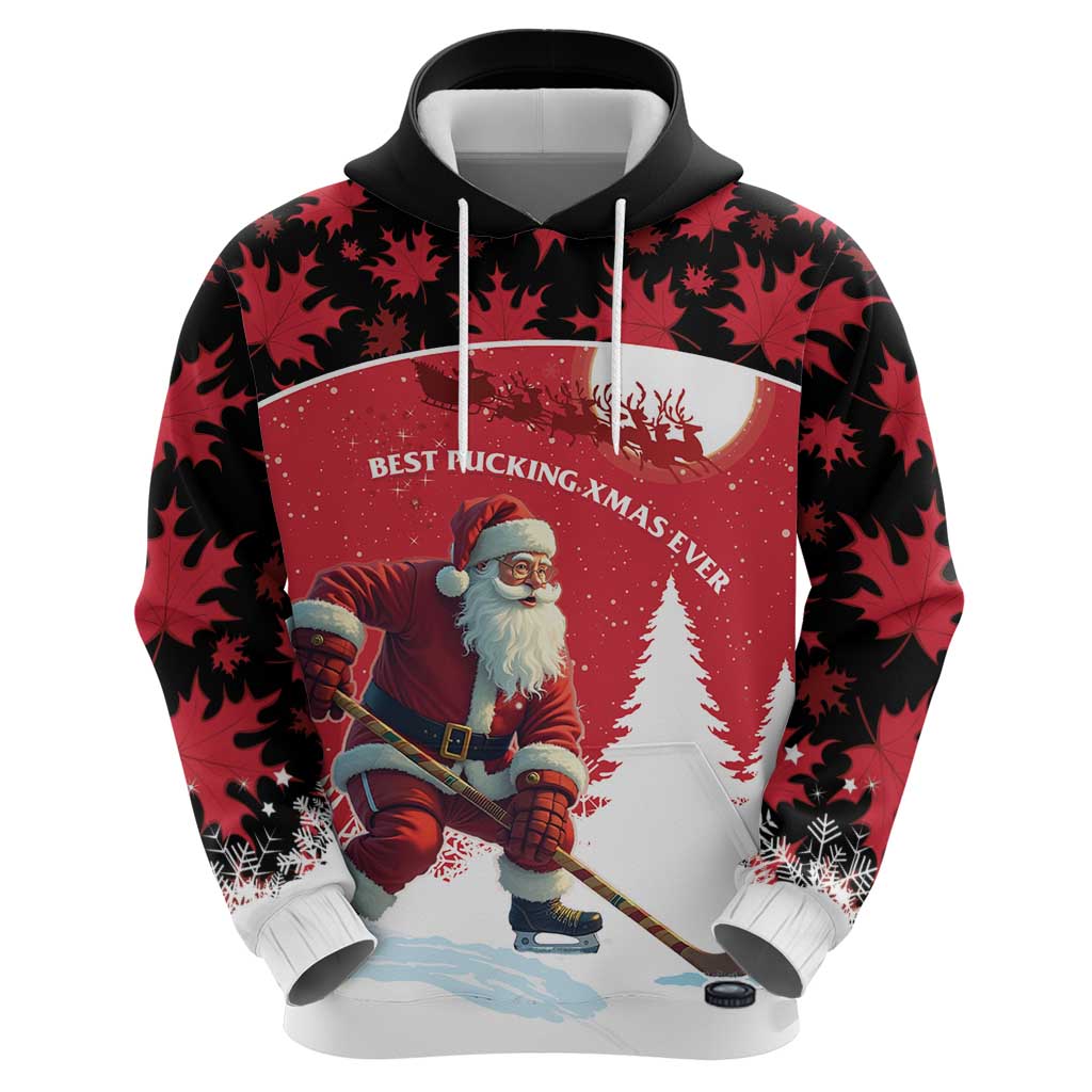 Personalized Canada Christmas Zip Hoodie Santa Claus Hockey Player - Maple Leaves Pattern - Wonder Print Shop