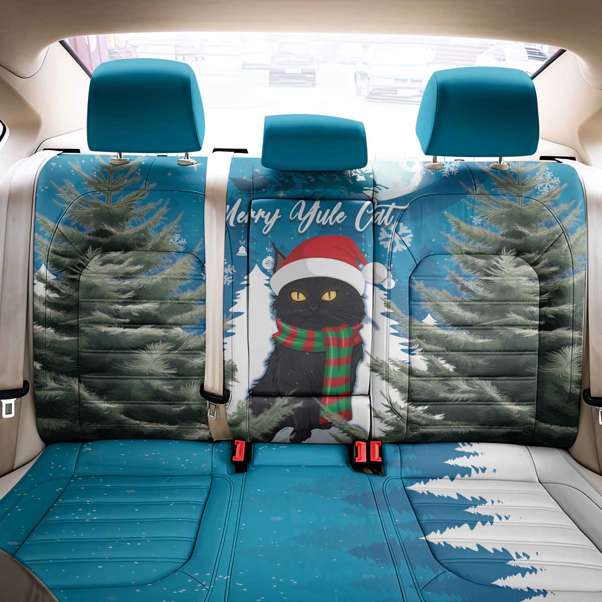 Iceland Christmas Back Car Seat Cover Merry Yule Cat - Wonder Print Shop