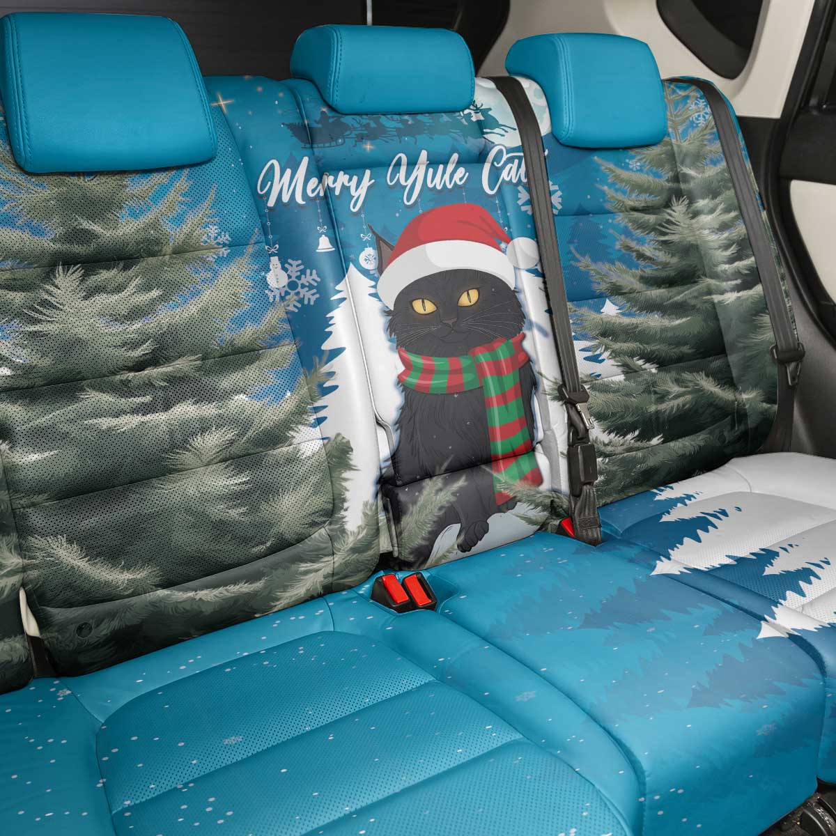 Iceland Christmas Back Car Seat Cover Merry Yule Cat - Wonder Print Shop