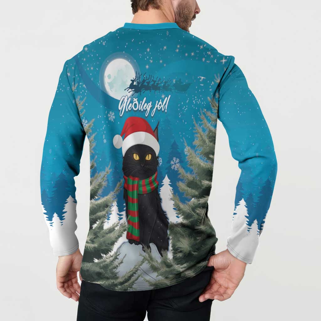 Iceland Christmas Button Sweatshirt Merry Yule Cat - Wonder Print Shop