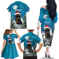 Iceland Christmas Family Matching Off The Shoulder Long Sleeve Dress and Hawaiian Shirt Merry Yule Cat - Wonder Print Shop
