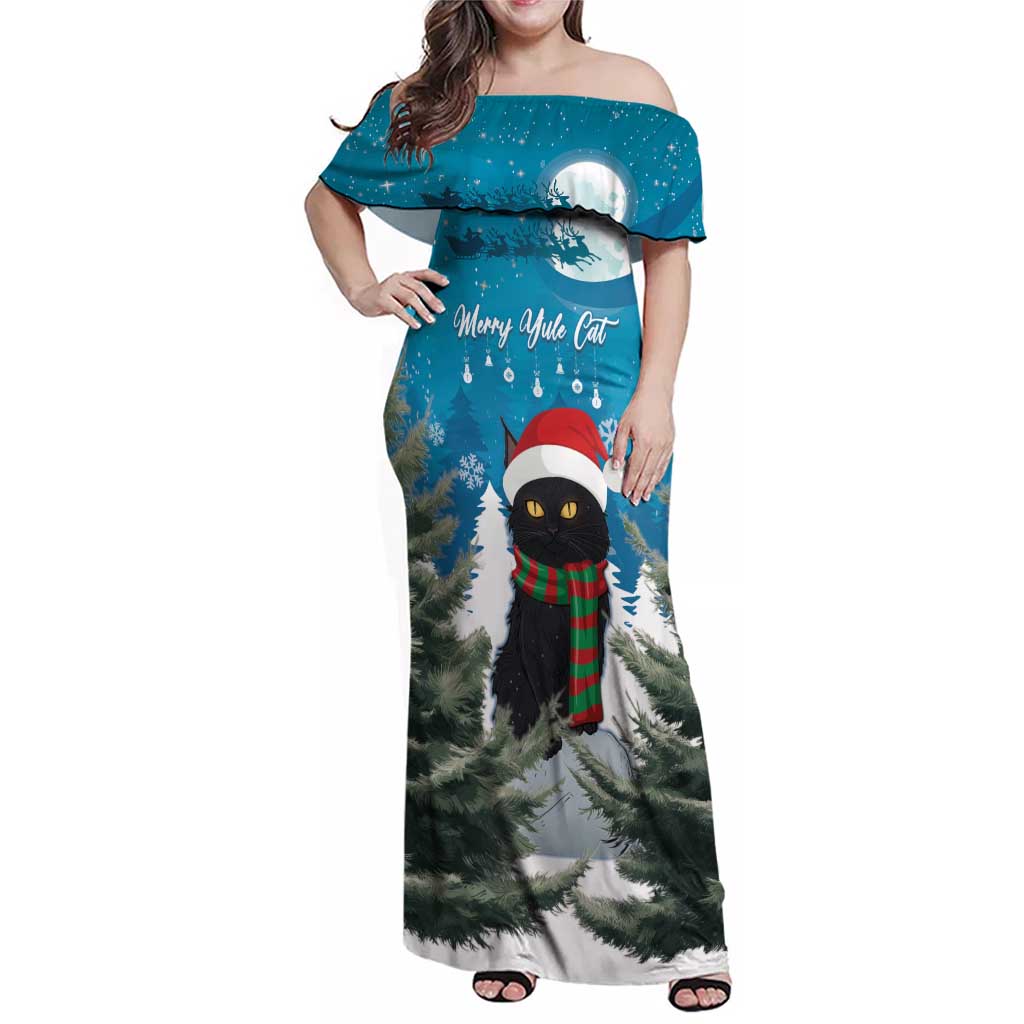 Iceland Christmas Family Matching Off Shoulder Maxi Dress and Hawaiian Shirt Merry Yule Cat - Wonder Print Shop
