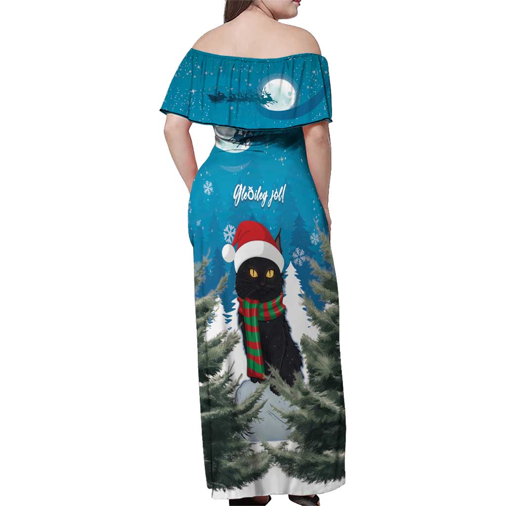 Iceland Christmas Family Matching Off Shoulder Maxi Dress and Hawaiian Shirt Merry Yule Cat - Wonder Print Shop