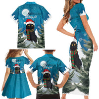 Iceland Christmas Family Matching Short Sleeve Bodycon Dress and Hawaiian Shirt Merry Yule Cat - Wonder Print Shop