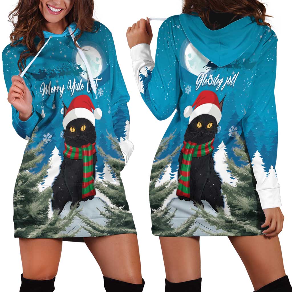 Iceland Christmas Hoodie Dress Merry Yule Cat - Wonder Print Shop