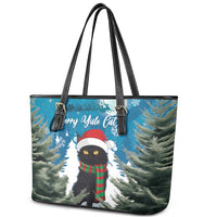 Iceland Christmas Leather Tote Bag Merry Yule Cat - Wonder Print Shop