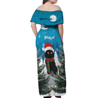 Iceland Christmas Off Shoulder Maxi Dress Merry Yule Cat - Wonder Print Shop