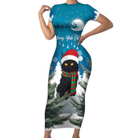Iceland Christmas Short Sleeve Bodycon Dress Merry Yule Cat - Wonder Print Shop