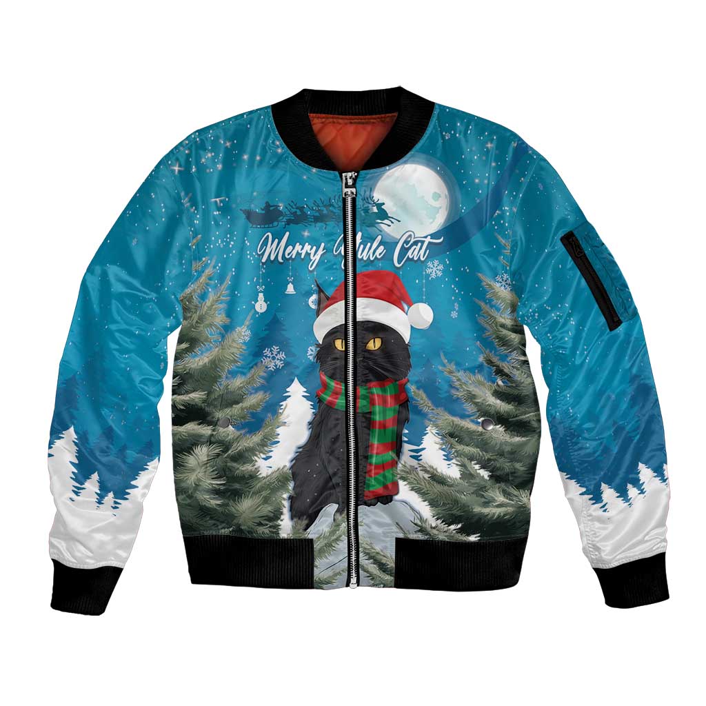 Iceland Christmas Sleeve Zip Bomber Jacket Merry Yule Cat - Wonder Print Shop