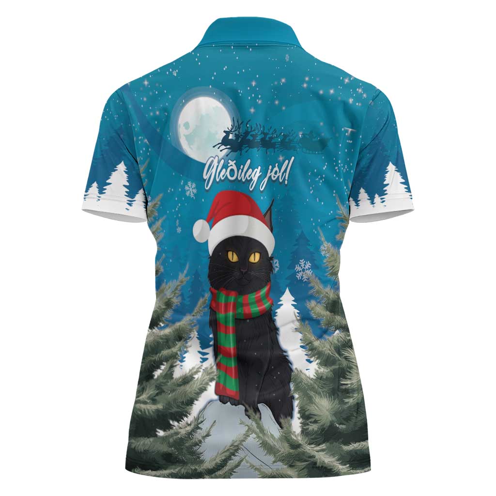 Iceland Christmas Women Polo Shirt Merry Yule Cat - Wonder Print Shop