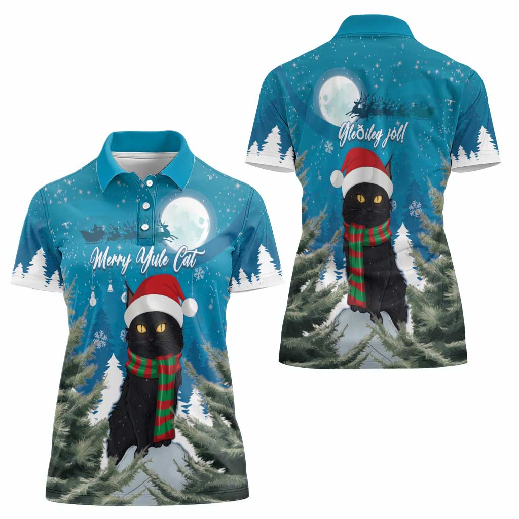 Iceland Christmas Women Polo Shirt Merry Yule Cat - Wonder Print Shop