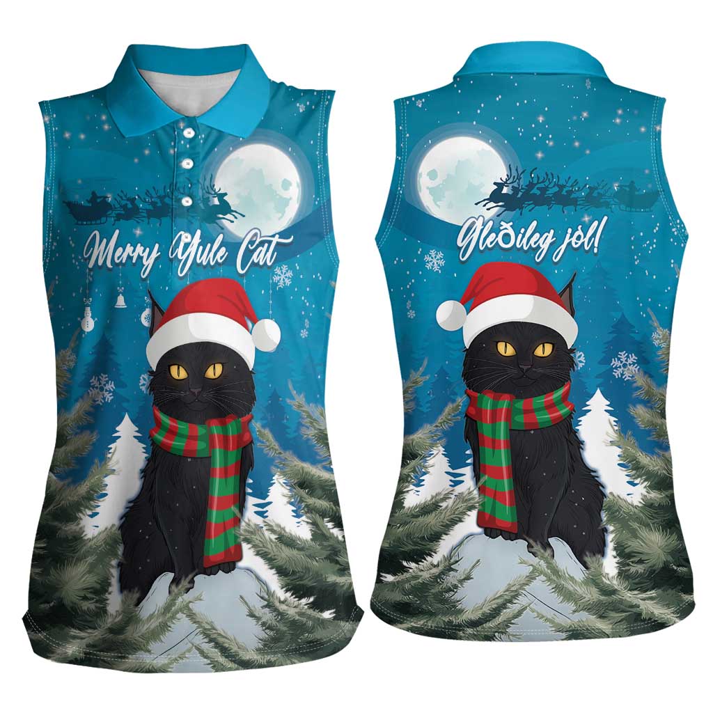 Iceland Christmas Women Sleeveless Polo Shirt Merry Yule Cat - Wonder Print Shop