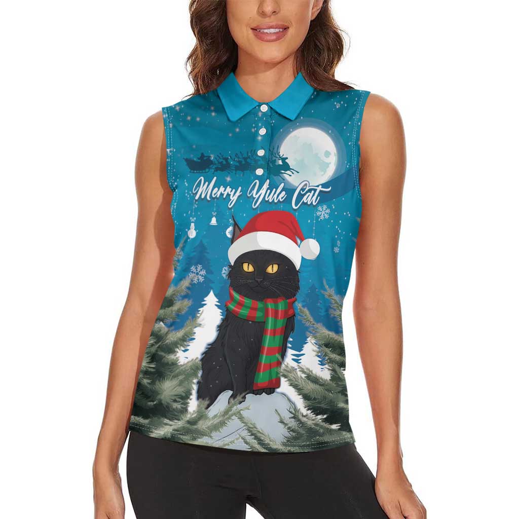 Iceland Christmas Women Sleeveless Polo Shirt Merry Yule Cat - Wonder Print Shop