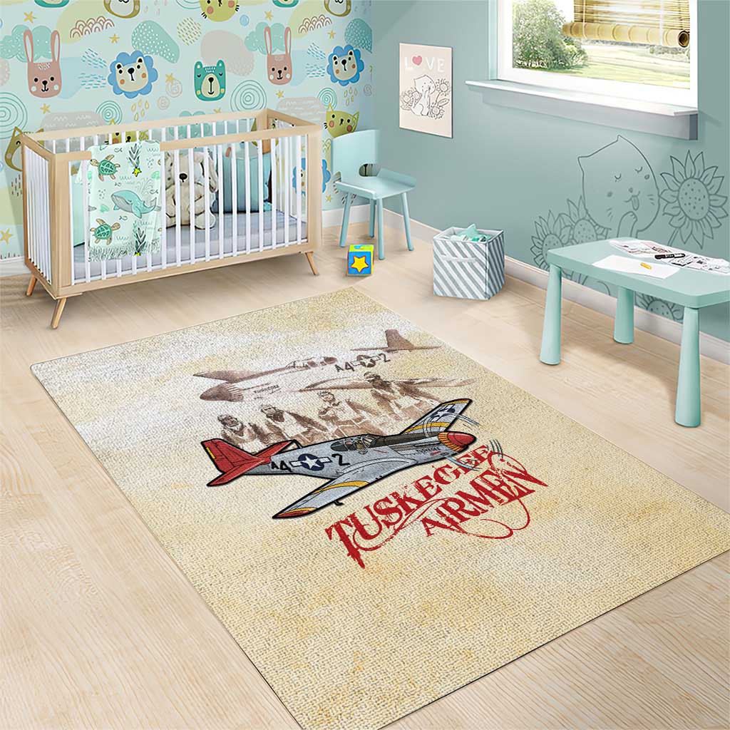 Tuskegee Red Tails Airmen Area Rug History Aviator Heroes Retro Style - Wonder Print Shop