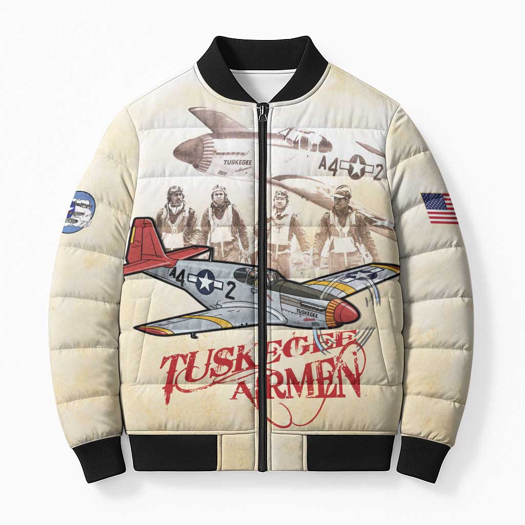 Tuskegee Red Tails Airmen Bomber Puffer Jacket History Aviator Heroes Retro Style - Wonder Print Shop