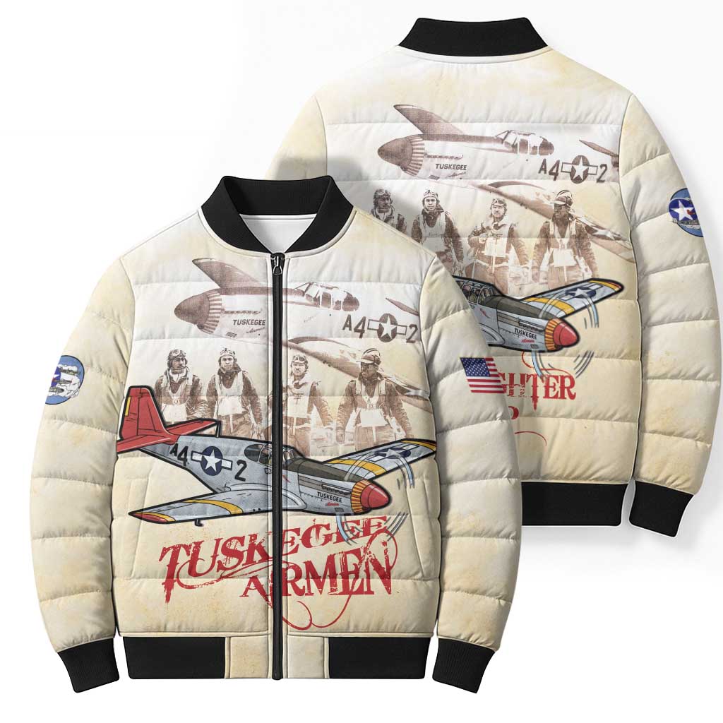 Tuskegee Red Tails Airmen Bomber Puffer Jacket History Aviator Heroes Retro Style - Wonder Print Shop