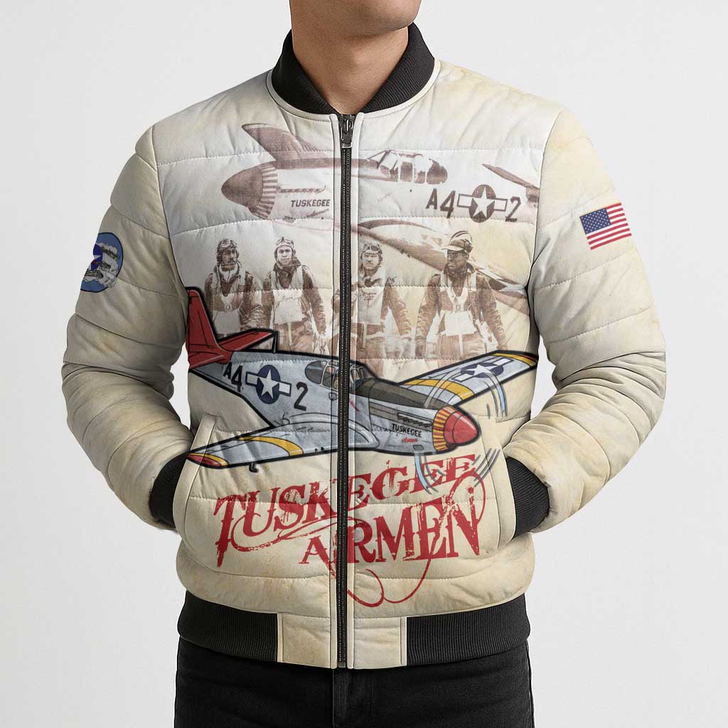 Tuskegee Red Tails Airmen Bomber Puffer Jacket History Aviator Heroes Retro Style - Wonder Print Shop