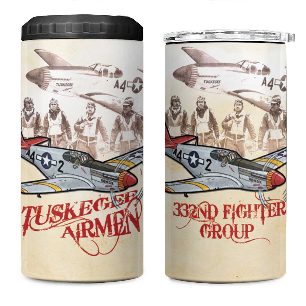 Tuskegee Red Tails Airmen 4 in 1 Can Cooler Tumbler History Aviator Heroes Retro Style - Wonder Print Shop