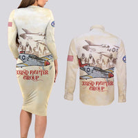 Tuskegee Red Tails Airmen Couples Matching Long Sleeve Bodycon Dress and Long Sleeve Button Shirt History Aviator Heroes Retro Style - Wonder Print Shop