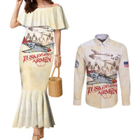 Tuskegee Red Tails Airmen Couples Matching Mermaid Dress and Long Sleeve Button Shirt History Aviator Heroes Retro Style - Wonder Print Shop