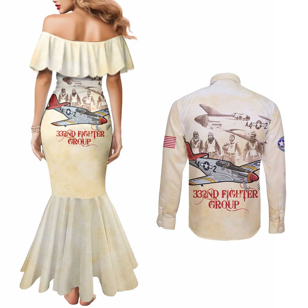 Tuskegee Red Tails Airmen Couples Matching Mermaid Dress and Long Sleeve Button Shirt History Aviator Heroes Retro Style - Wonder Print Shop