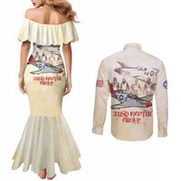 Tuskegee Red Tails Airmen Couples Matching Mermaid Dress and Long Sleeve Button Shirt History Aviator Heroes Retro Style - Wonder Print Shop