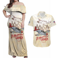Tuskegee Red Tails Airmen Couples Matching Off Shoulder Maxi Dress and Hawaiian Shirt History Aviator Heroes Retro Style - Wonder Print Shop
