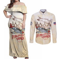 Tuskegee Red Tails Airmen Couples Matching Off Shoulder Maxi Dress and Long Sleeve Button Shirt History Aviator Heroes Retro Style - Wonder Print Shop