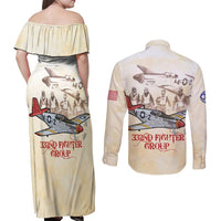 Tuskegee Red Tails Airmen Couples Matching Off Shoulder Maxi Dress and Long Sleeve Button Shirt History Aviator Heroes Retro Style - Wonder Print Shop