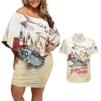 Tuskegee Red Tails Airmen Couples Matching Off Shoulder Short Dress and Hawaiian Shirt History Aviator Heroes Retro Style - Wonder Print Shop