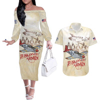 Tuskegee Red Tails Airmen Couples Matching Off The Shoulder Long Sleeve Dress and Hawaiian Shirt History Aviator Heroes Retro Style - Wonder Print Shop