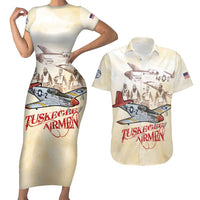 Tuskegee Red Tails Airmen Couples Matching Short Sleeve Bodycon Dress and Hawaiian Shirt History Aviator Heroes Retro Style - Wonder Print Shop