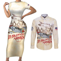 Tuskegee Red Tails Airmen Couples Matching Short Sleeve Bodycon Dress and Long Sleeve Button Shirt History Aviator Heroes Retro Style - Wonder Print Shop