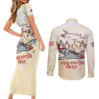Tuskegee Red Tails Airmen Couples Matching Short Sleeve Bodycon Dress and Long Sleeve Button Shirt History Aviator Heroes Retro Style - Wonder Print Shop