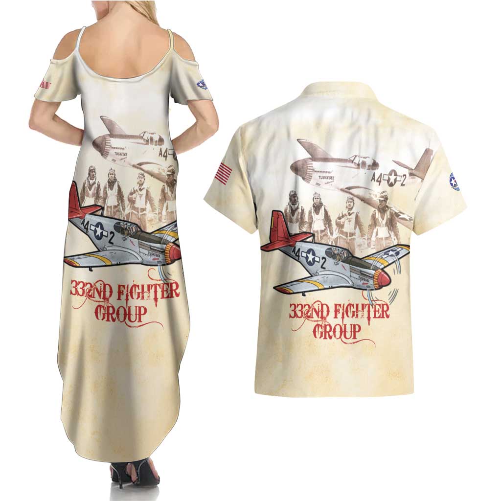 Tuskegee Red Tails Airmen Couples Matching Summer Maxi Dress and Hawaiian Shirt History Aviator Heroes Retro Style - Wonder Print Shop