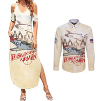 Tuskegee Red Tails Airmen Couples Matching Summer Maxi Dress and Long Sleeve Button Shirt History Aviator Heroes Retro Style - Wonder Print Shop