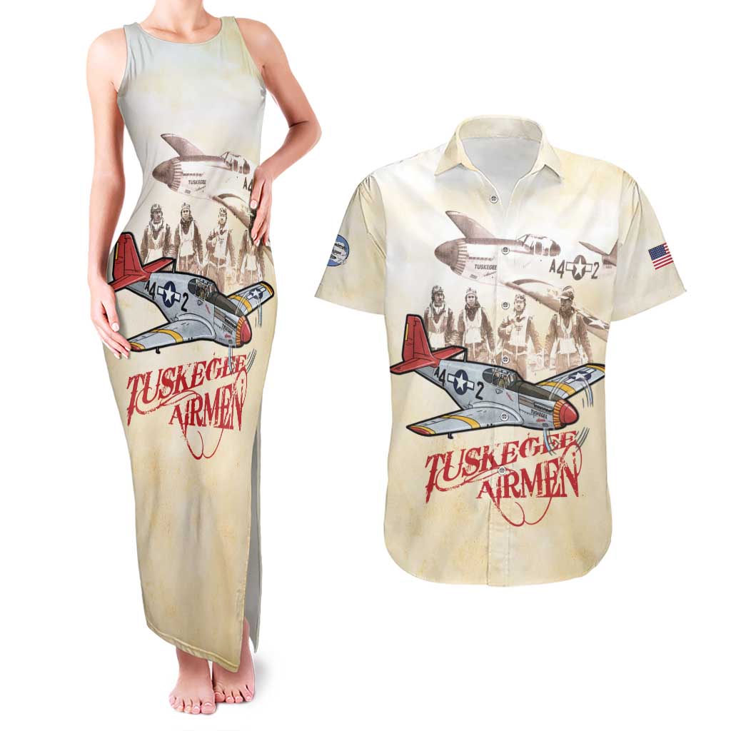 Tuskegee Red Tails Airmen Couples Matching Tank Maxi Dress and Hawaiian Shirt History Aviator Heroes Retro Style - Wonder Print Shop