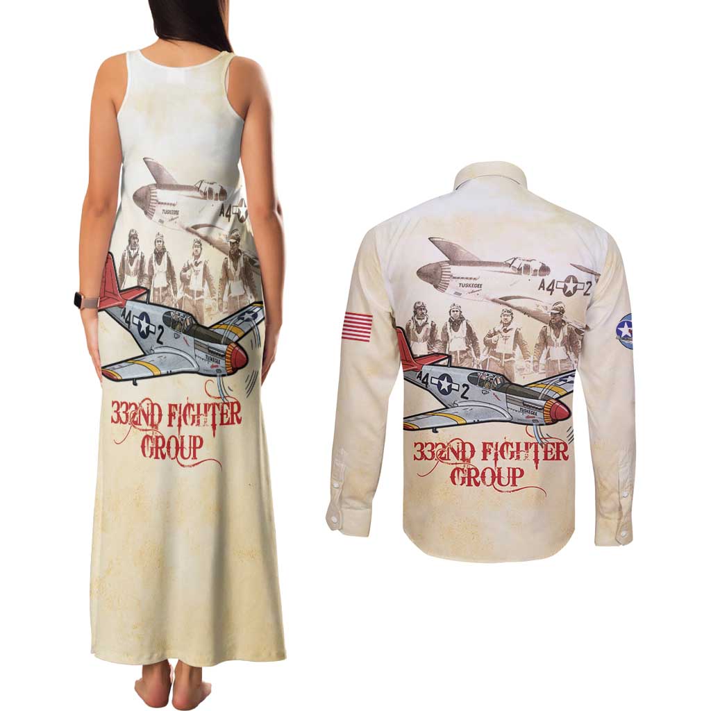 Tuskegee Red Tails Airmen Couples Matching Tank Maxi Dress and Long Sleeve Button Shirt History Aviator Heroes Retro Style - Wonder Print Shop