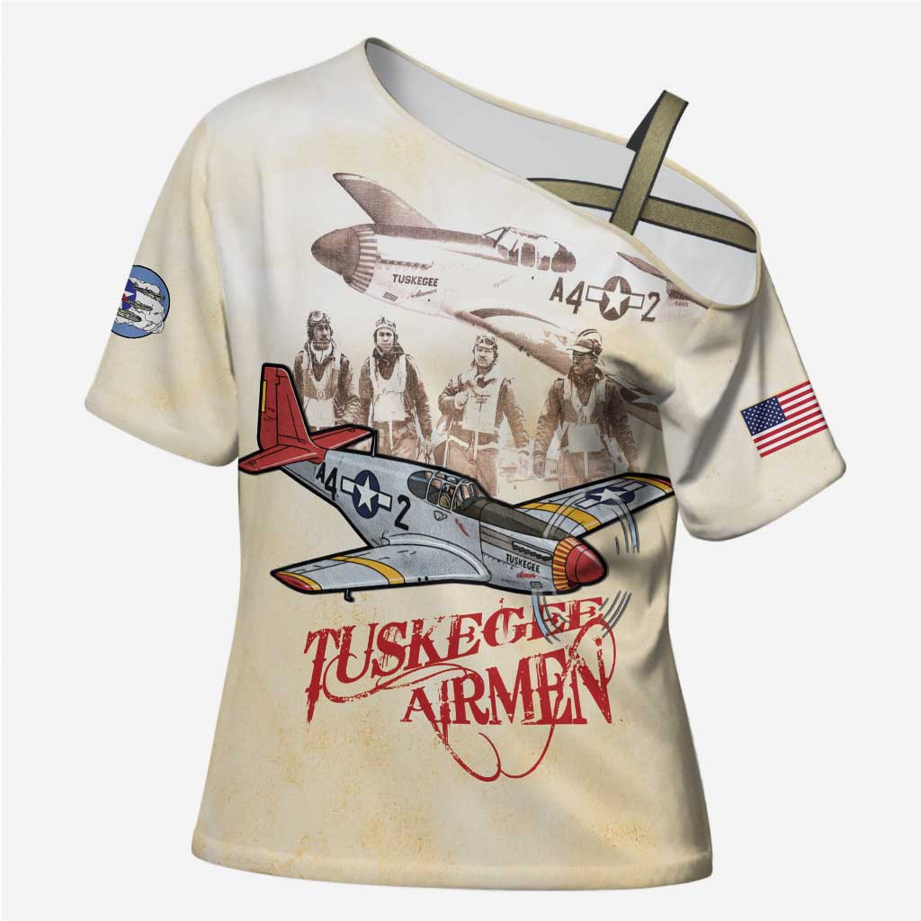 Tuskegee Red Tails Airmen Cross Shoulder Shirt History Aviator Heroes Retro Style - Wonder Print Shop