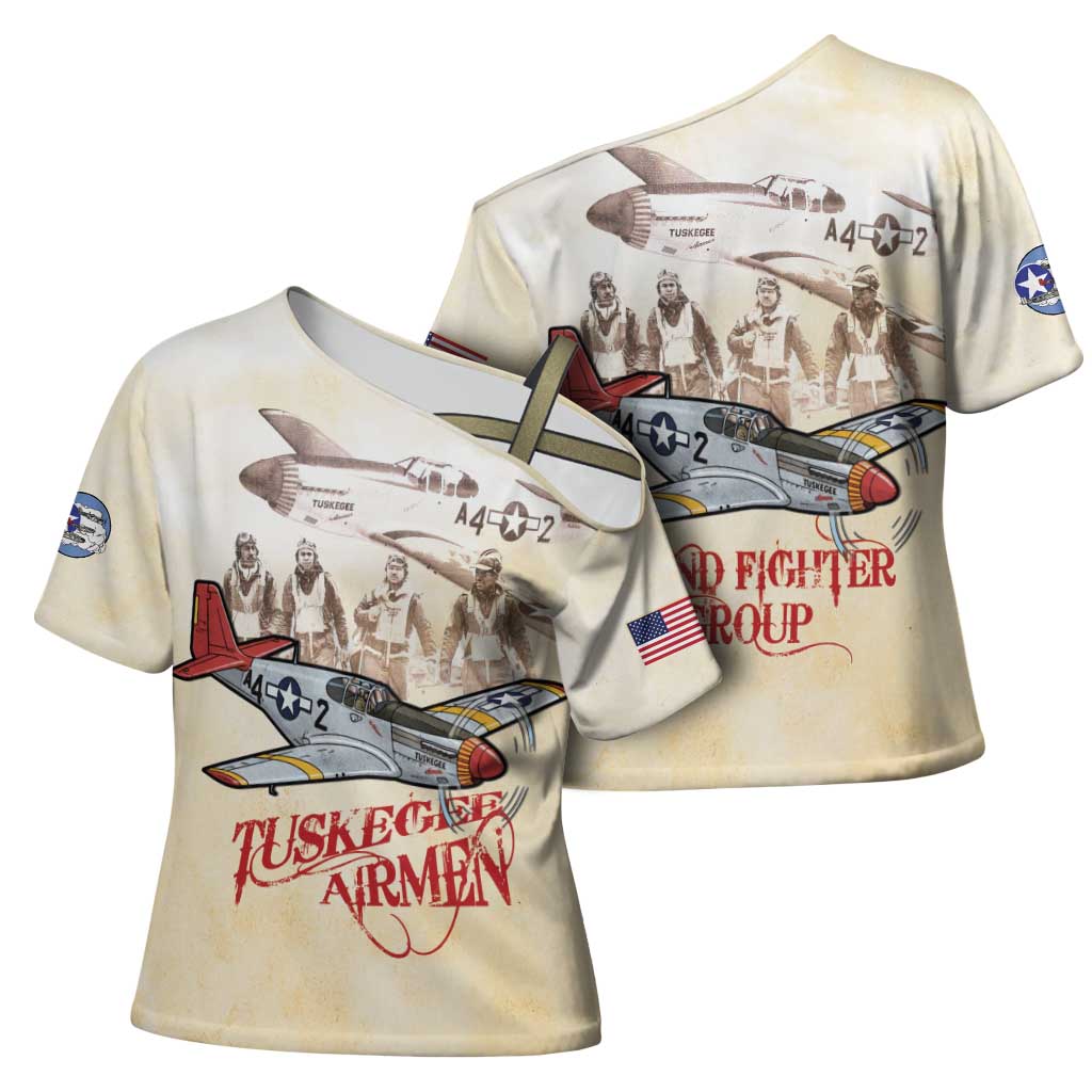 Tuskegee Red Tails Airmen Cross Shoulder Shirt History Aviator Heroes Retro Style - Wonder Print Shop