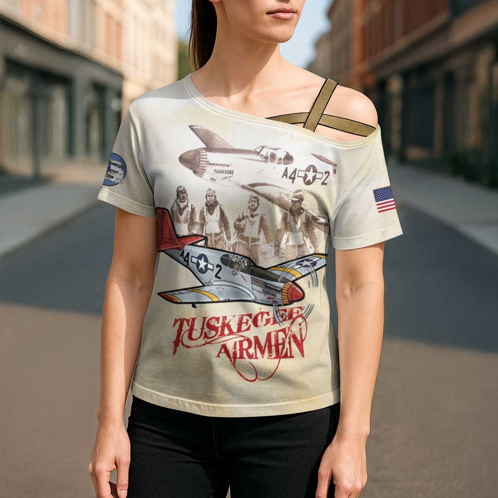 Tuskegee Red Tails Airmen Cross Shoulder Shirt History Aviator Heroes Retro Style - Wonder Print Shop