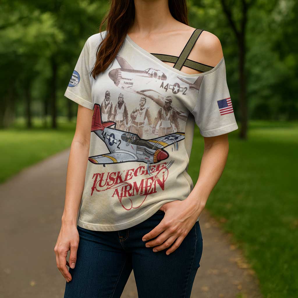 Tuskegee Red Tails Airmen Cross Shoulder Shirt History Aviator Heroes Retro Style - Wonder Print Shop