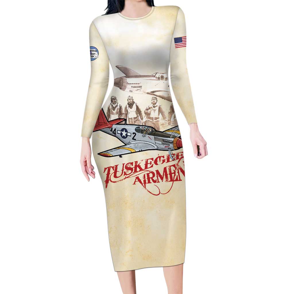 Tuskegee Red Tails Airmen Family Matching Long Sleeve Bodycon Dress and Hawaiian Shirt History Aviator Heroes Retro Style - Wonder Print Shop