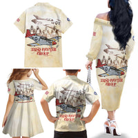 Tuskegee Red Tails Airmen Family Matching Off The Shoulder Long Sleeve Dress and Hawaiian Shirt History Aviator Heroes Retro Style - Wonder Print Shop