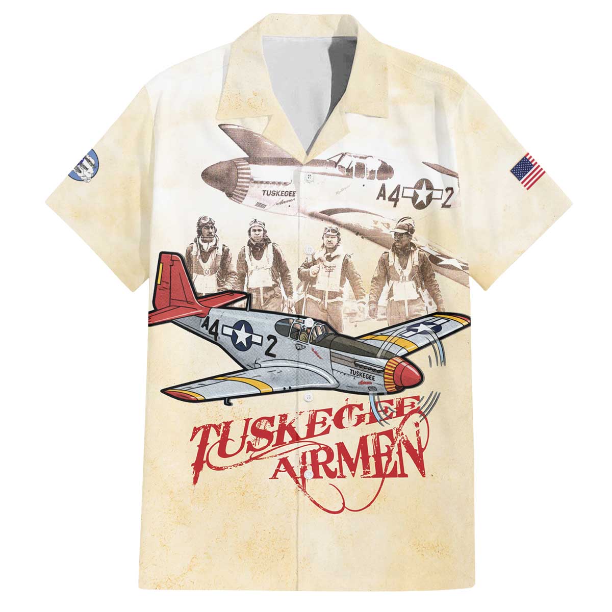 Tuskegee Red Tails Airmen Family Matching Off The Shoulder Long Sleeve Dress and Hawaiian Shirt History Aviator Heroes Retro Style - Wonder Print Shop